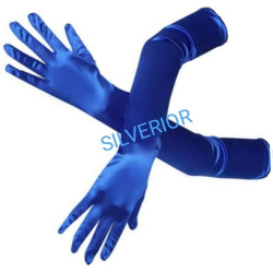 Sarung tangan kain panjang pesta wanita biru blue party gloves
