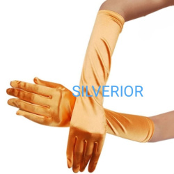 Sarung tangan kain panjang pesta wanita jingga orange party gloves